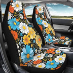 BIGCARJOB Hippie Daisy Car Seat Cover Set for Front Seat Only,2 Pack Blossom Flower Printed Auto Front Seat Protector Saddle Blanket for Women Girly Car Interior Accessories
