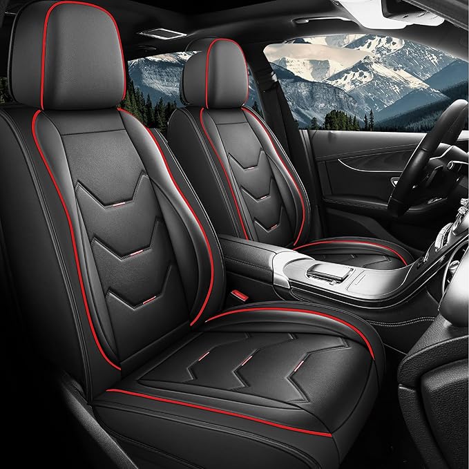 otoez Car Seat Covers Full Set, 5 Seats Leather Seat Cover for Car, Black Automotive Front and Back Seat Cushion Protector Waterproof and Non-Slip for Most Sedens Trucks SUVs, Black
