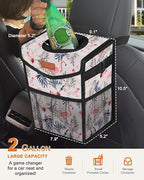 Car Trash Can with Lid, Cute Leakproof Car Trash Garbage Bag Hanging Vehicle Trash Bin Small Portable Automotive Garbage Cans Organizer for Back/Front Seat(Trapezoid,Flamingo Print