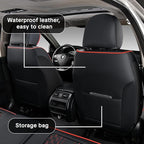 Universal Car Seat Covers, Black with Red Trim, Premium Nappa Leather, with Lumbar Support, Waterproof, Full Set, Non-Slip, Contoured Fit, Airbag Compatible, Fits Suvs, Sedans, Pickup Trucks