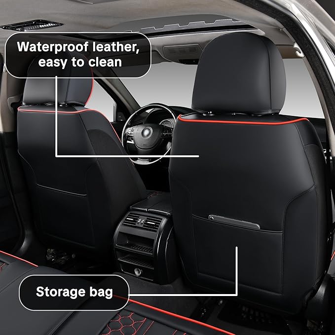 Red Edge Car Seat Covers for Ford Bronco Sport 2021-2025 Car Seat Cover, Leather, 5 Piece Full Set, Waterproof, with Lumbar Support, Suitable for All Seasons