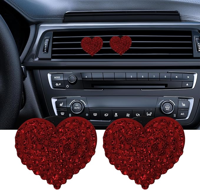 Car Diffuser, Car Air Fresheners Vent Clips, Rhinestone Heart Shaped Crystal Car Air Freshener Vent Clips, Bling Air Vent Clips Bling Inter Decor Accessories Fit for Cars, Trucks (Red)