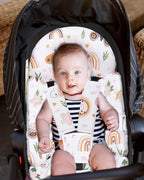 Infant Insert, Enlarged Head Support for Baby, Reversible Newborn Insert with 3 Strap Covers, 2-in-1 Baby Cushion for Stroller, Swing, Bouncer, Rocker - Brown Rainbow