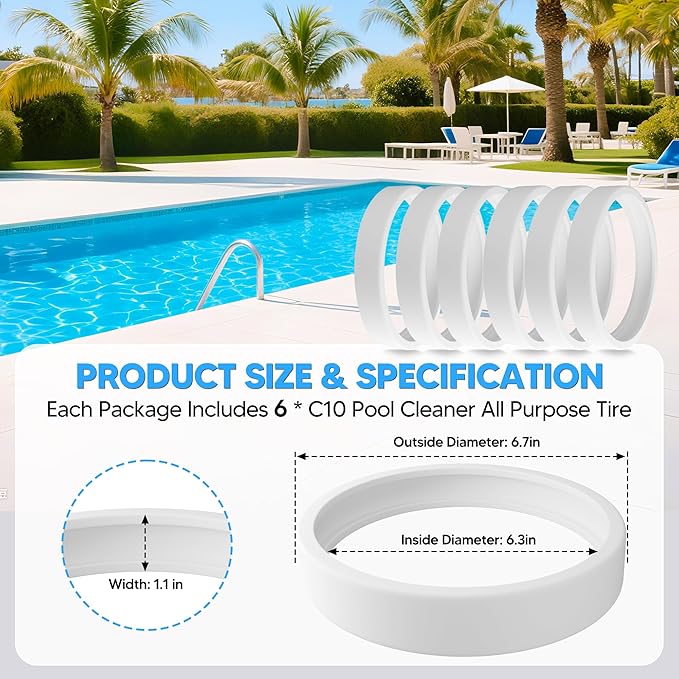 Funmit Pool Cleaner All Purpose Tire Replacement Part Compatible with Polaris 280 360 180 380 C10 C-10 Pack of 6