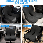 Denchy Car Seat Cushion with Lumbar Support for Long Sitting, Ergonomic Memory Foam Driving Seat Cushions for Semi Truck Bus Driver Trucker, Non Slip Office Chair Cushion (Dark Gray)