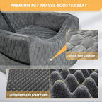Dog Car Seat for Small/Medium Dogs, Memory Foam Dog Booster Seat, Travel Safety Per Car Seat with Washable Removable Cover, Storage Pockets for Dogs up to 35 lbs(Gray)