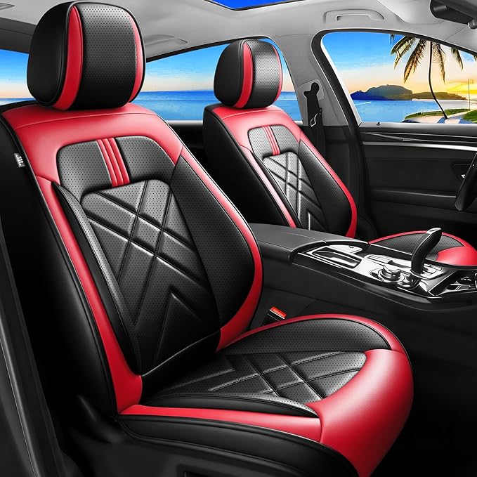 CX-70 Car Seat Covers Fit for Mazda CX-70 2025-2026, Full Coverage Premium Leather Waterproof Breathable Seat Covers, Automotive Seat Protectors, Airbag Compatible(2 Front Seats, Black & Red)