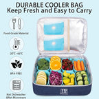 Snack Box Container with Insulated Cooler Bag, Divided Serving Tray with Lid and Handle Beach Essentials, Snackle Box Veggie Fruit Tray with 8 Compartments & 8 Forks & 2 Spoon Blue