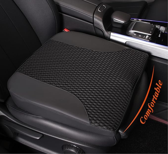 kingphenix Car Seat Cushion – Memory Foam Pad for Driving Comfort – Boosts Height and Relieves Coccyx & Lower Back Pain – Car, Truck, Office Chair (Leather & 4D Mesh Black)