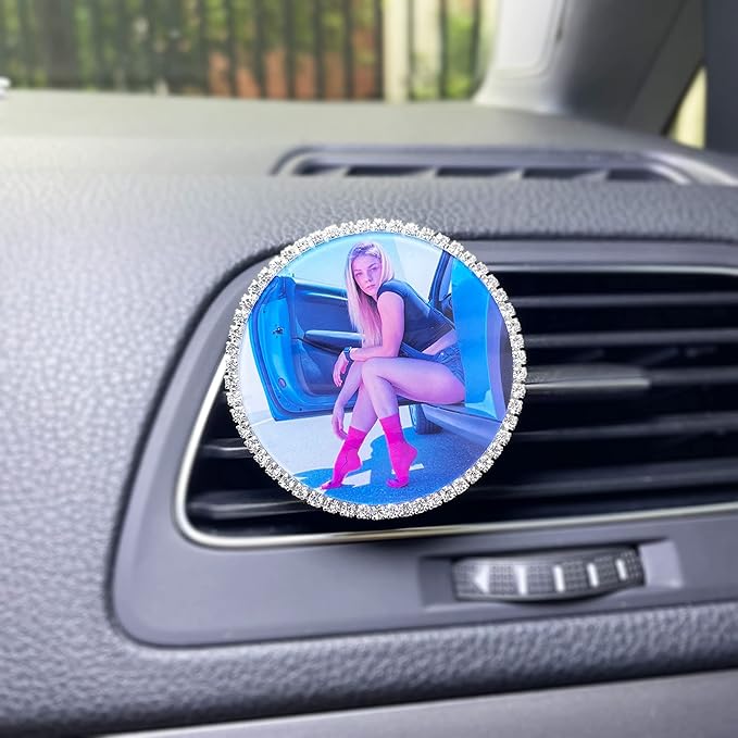 Personalized Car Air Vent Picture Clips - Custom Acrylic Photo Rhinestone Trim Car Air Freshener Vent Clips Interior Decoration
