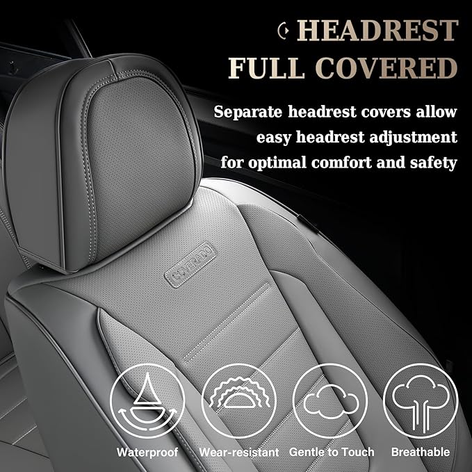 Coverado Front Seat Covers, Car Seat Cover, Gray Seat Covers for Cars, Car Seat Protector, 2PCS Waterproof Faux Leather Car Seat Cushion, Luxury Seat Cushions, Auto Seat Covers Fit for Most Vehicles