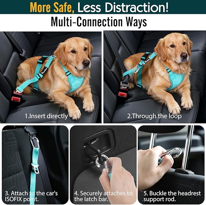 Pawaboo Breathable Dog Seat Belt Harness for Car, Adjustable Dog Safety Vest Harness with Vehicle Connector Strap, XL, Full Blue
