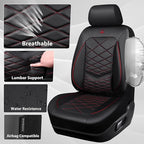 CAR PASS Luxury Nappa Leather Seat Covers Full Set, Water Resistant Faux Leather Seat Cover with Lumbar Support, Breathable Automotive Seat Covers Universal Fit for Sedan SUV Van Truck, Black Red