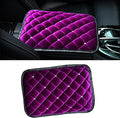 Bling Car Armrest Cover, Crystal Rhinestone Fluffy Automotive Armrest Seat Box Cushion Pad, Soft Comfortable Diamond Car Center Console Cover, Universal Vehicle Accessories (Purple)