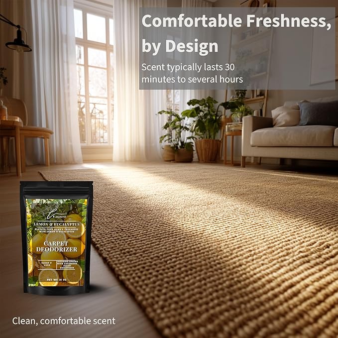 Lapew Lemon & Eucalyptus Carpet Deodorizer Powder - Pet Safe Freshener for Vacuuming | Scented Odor Eliminator for Home | 16 oz