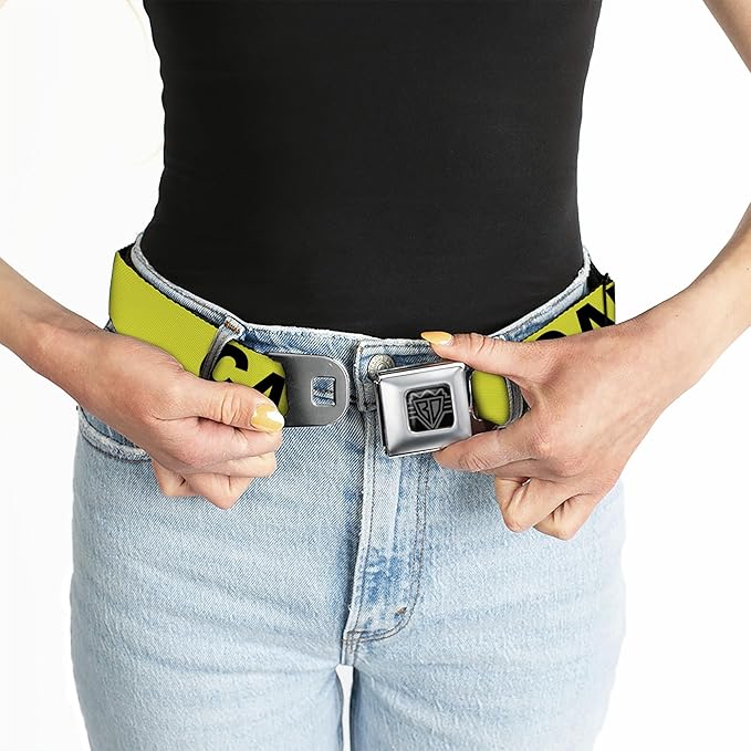 Buckle-Down Seatbelt Belt - CAUTION Yellow/Black - 1.0" Wide - 20-36 Inches in Length