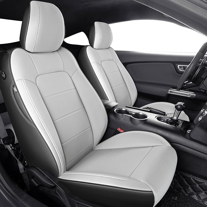 Customized Fit Ford Mustang Coupe Hardtop 2015-2026 Waterproof Leather Car Seat Cover 10PCS (M-Gray&Black)