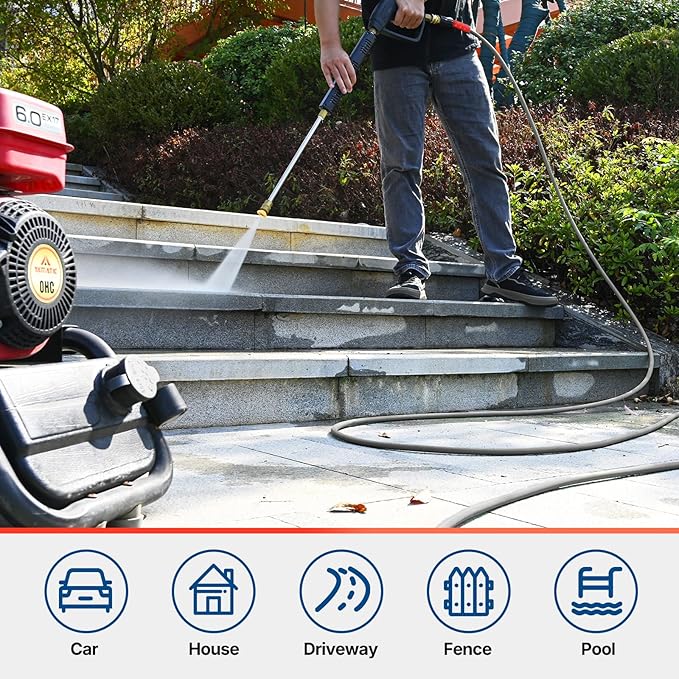 YAMATIC Upgraded Flexible Pressure Washer Hose 25FT 1/4", 3200 PSI Non-Kink Replacement with M22-14mm & 3/8" Quick Connect Adapters, Extension for Gas Power Washer Troy-Bilt Ryobi Honda Craftsman
