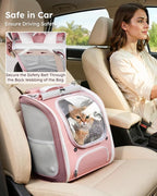 Pecute Cat Backpack Carrier, Large Space Cat Bubble Backpack, Breathable Cat Carrier, Shaded Dog Backpack Carrier, Ergonomic 3D Design for Travel, Hiking, Walk, Suitable for Shopping, Car, Vet, Pink