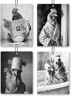 Funny Chicken Bathroom Air Freshener 4 Pcs, Black and White Farm Animal Rooster Hanging Scents Air Freshener for Women Men Gifts, Chicken Lover Gifts Scented Car Accessories Decor for Bathroom