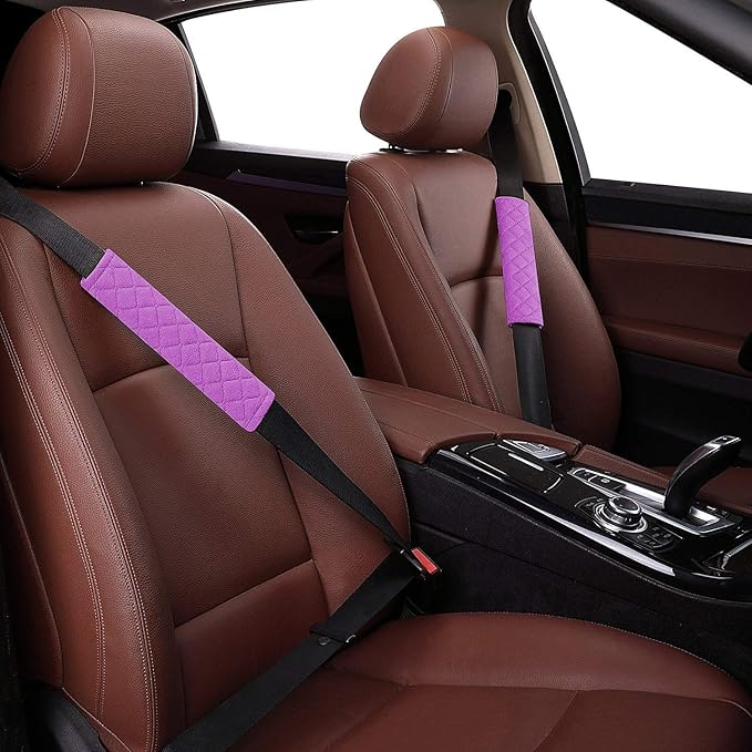 4 Pack Universal Car Seat Belt Pads, Adult Seat Belt Shoulder Strap Covers Harness Pad for Car/Bag,Soft Comfort Helps Protect You Neck Shoulder from The Seat Belt Rubbing (4pack-Purple)