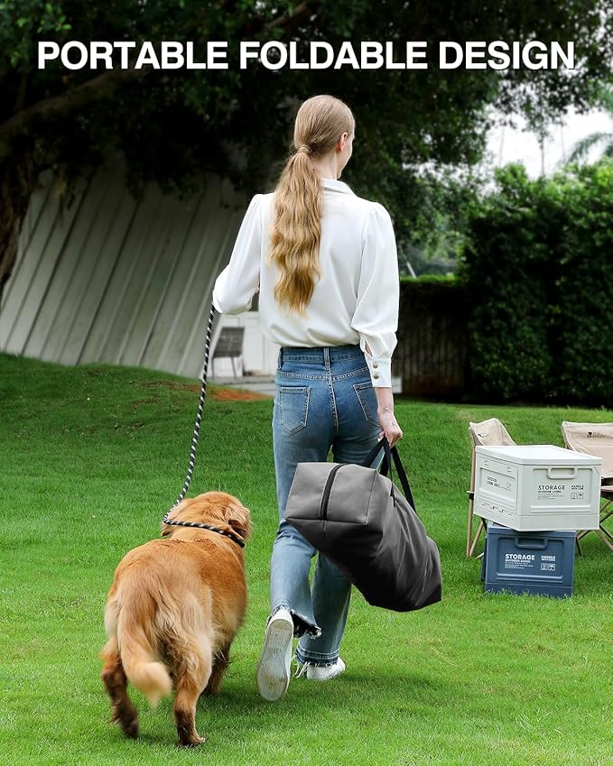 30" L x 21" W x 21" H Collapsible Travel Dog Crate, Portable Soft Dog Kennel for Medium Dogs up to 45 lbs, 4-Door Foldable Travel Crate with Durable Mesh & Storage Bag, Grey