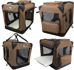 EliteField 3-Door Folding Soft Dog Crate with Carrying Bag and Fleece Bed (2 Year Warranty), Indoor & Outdoor Pet Home (36" L x 24" W x 28" H, Brown)