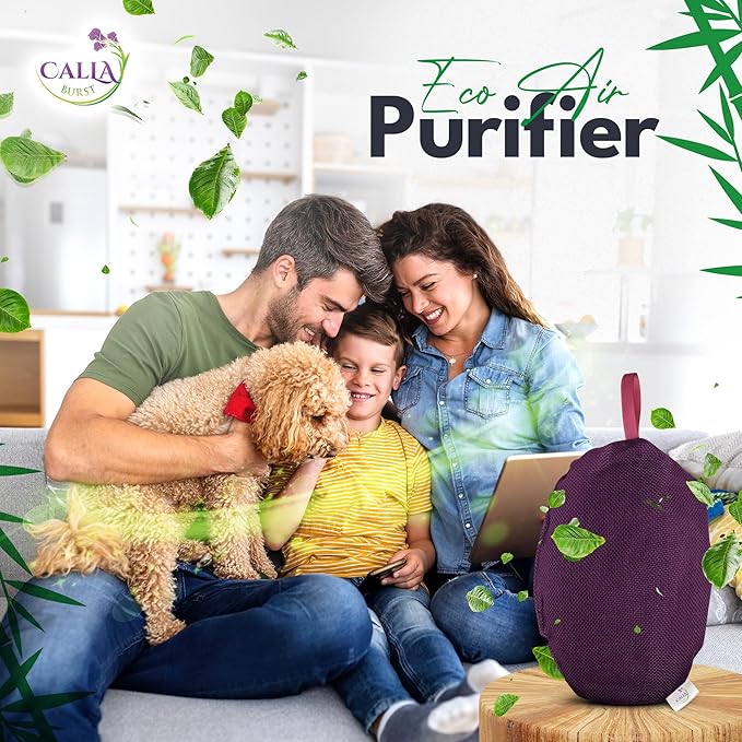 4 Pack Bamboo Charcoal Air Purifier Bags 200 Grams Each - Odor Absorber for Home, Car, Pets, Activated Charcoal Natural Freshener, Eco-Friendly & Reusable (Oval Shape)