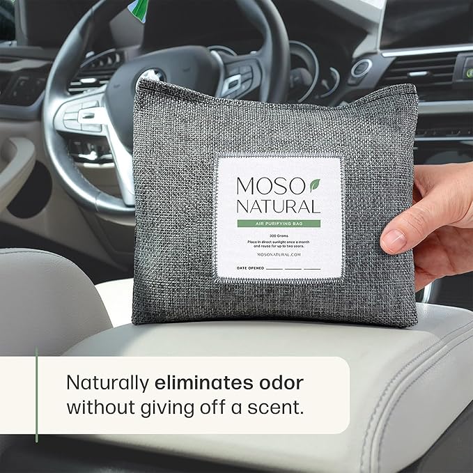 Moso Natural Scent-Free Odor Elimination Clean Car Set (1) Scent-Free Car Air Freshener Spray & (1) Moso Bamboo Charcoal Air Purifying Bag