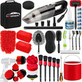 44Pcs Car Wash Cleaning Kit with Detailing Brushes Car Vacuum Drill Brush Set Collapsible Bucket Windshield Cleaning Tool Tire Brush Towels Complete Interior Exterior Detailing Set for Car