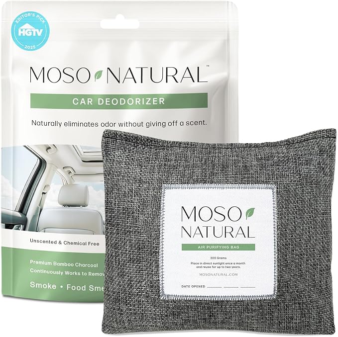 Moso Natural Charcoal Odor Absorber for Cars, 300g Bamboo Charcoal Air Purifying Bag, Unscented Odor Eliminator, Lasts Up to 2 Years, HGTV Editors’ Pick