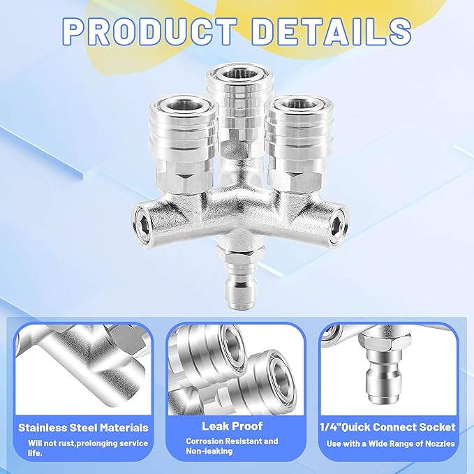 Triple Pressure Washer Tips, 3-in-1 Power Washer Nozzle, 3 Nozzle for Pressure Washing with 6PCS Pressure Wash Spray Nozzles (0 ° Red & 40 ° White), 1/4" Quick Connect, 5000 PSI