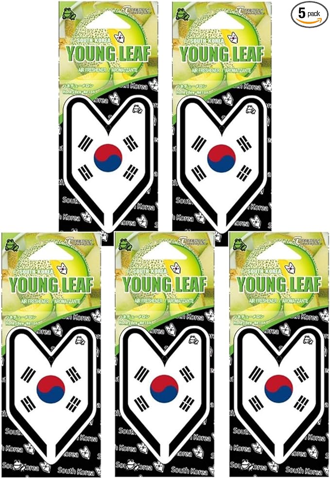 Treefrog Young Leaf Fresh Honeydew Melon scent 5-Pack, South Korea Flag Car Hanging Air Freshener