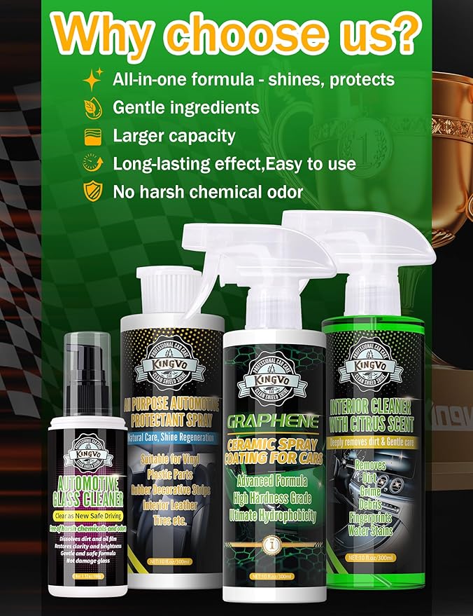 Kingvo Ceramic Coating for Cars, Car Wax Spray Graphene Ceramic Coating Shine Gloss Hydrophobicty for Auto Care Polish Detailing,10 OZ