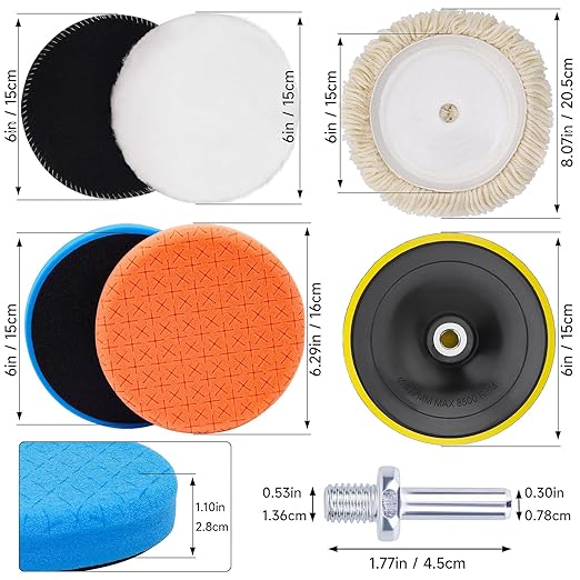 10pcs Polishing Buffing Pads for Drill - 6 Inches Car Polishing kit, Car Foam Buffing Sponge Pads Kit with M14 Drill Adapter,Polishing Pad Kit for Car Buffer Polisher, Polishing and Waxing
