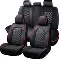 Truck Seat Covers for Chevy Silverado 1500 2007-2026, Waterproof Premium Leather Full Coverage Car Seat Cover, Muscle Sport Style Auto Interior Seat Cover Sets (Full Set/Black Red)