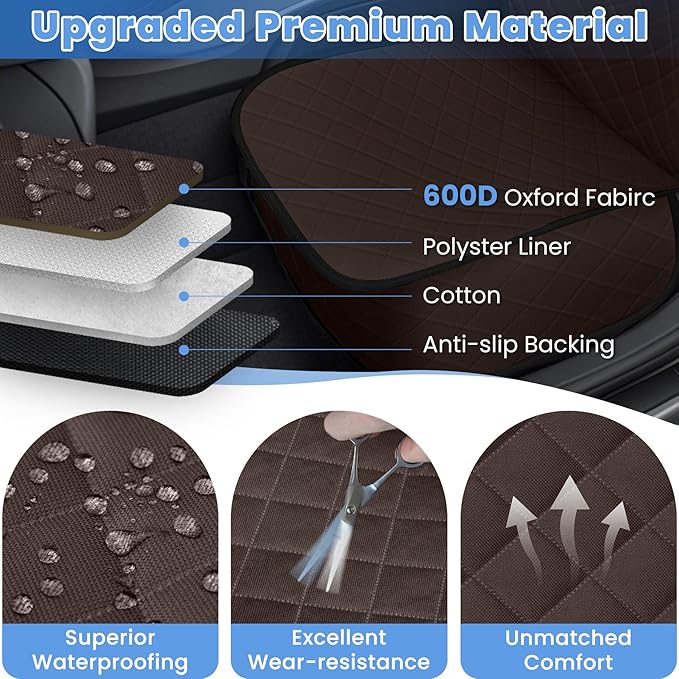 Dog Car Seat Covers, Waterproof Front Seat Cover for Dogs, Scratch-Proof, Nonslip Pet Passenger Seat Cover Protector, Universal Fit for Cars Trucks SUVs, Large Size, Dark Coffee