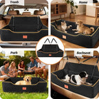 Large Dog Car Seat for Dods Under 100 Lbs, Memory Foam Dog Car Bed for Backseat & Trunk, Detachable and Washable Cover, Pet Travel Seat with Storage Pockets, 2 Safety Belts