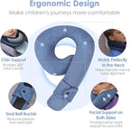 Kids Travel Neck Pillow, Toddler Travel Pillow for Car & Airplane and Head & Chin Support, Comfortably Travel Neck Pillow for Road Trip Sleeping, Gifts for Toddler/Child/Kids (Light Blue & Dark Blue)