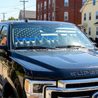 63"x28.5" Car Windshield Sun Shade with Storage Pouch, Stylish Printed Front Window Sunshade with Double Ring Frame, Universal Fit Foldable Heat Blocker & UV Protector for SUV, Sedan (Blue Line Flag)