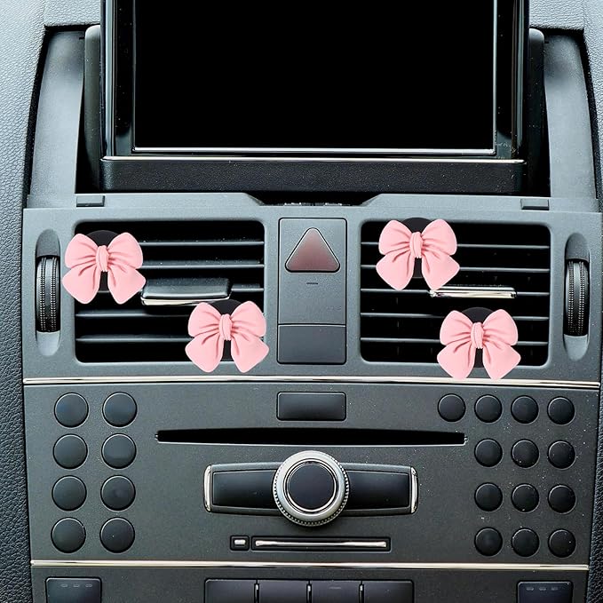 6 Pcs Pink Bow Car Air Vent Clips, Cute Air Freshener Clips for Car Interior Decoration Accessories