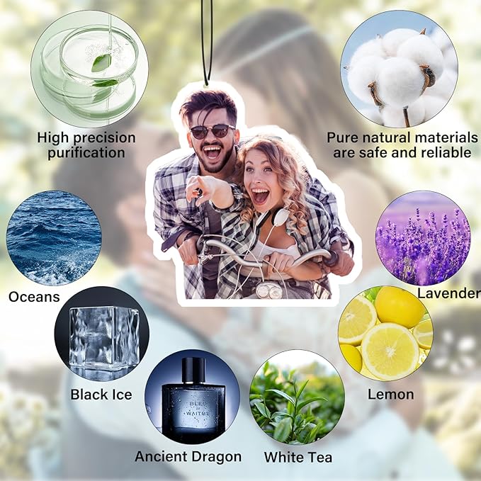 Custom Air fresheners with Picture - Personalized Photo Air Freshener for Car,Double Side Photo Text for Car Bathroom, Wardrobe Gifts for Boyfriend Men Women (Crop, personalized)