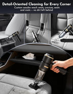 Handheld Car Vacuum Cleaner with Multiple Nozzles, Powerful Portable Design, Black with Gold Accents, Includes Brush and Crevice Tools
