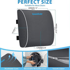 Lumbar Support Pillow for Office Chair, Car Seats and Home Desks, Ergonomic Back Support with Double Adjustable Straps, Machine Washable Cover, Grey
