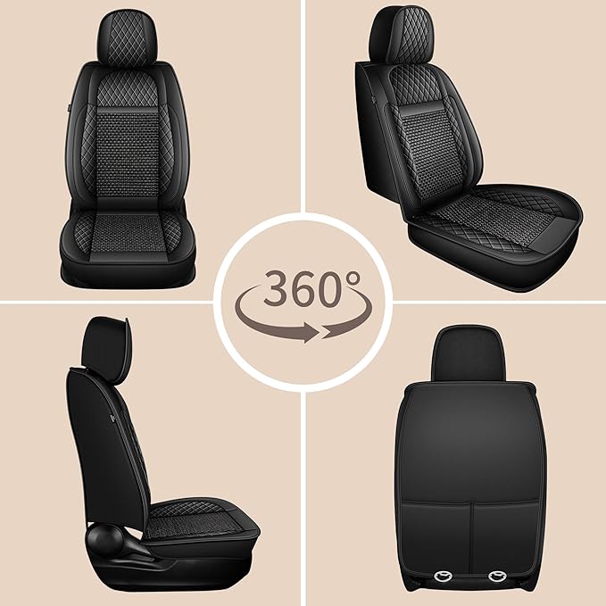 TTX LIGHTING for Hyundai Venue 2020-2026 Car Seat Covers, Breathable Ice Silk & Leather Seat Protector, Cool & Anti-Sweat for Long Driving, Airbag Compatible, 2 Front Seats (Black)