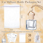 Boao 25 Sets Hanging Car Air Freshener Diffuser Bottles Empty Bulk with Car Diffuser Instruction Cards Organza Bags Glass Refillable Essential Oil Fragrance Aromatherapy Pendant (Flat Square,Clear)