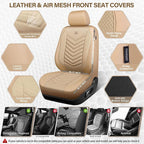 CAR PASS 3D Foam Mesh Leather Car Seat Covers Front Seats, Tan Breathable Front Seat Cover for Cars, Comfortable Universal Fit for SUV Truck Sedan Automotive Anti-Slip Airbag Compatible, All Beige
