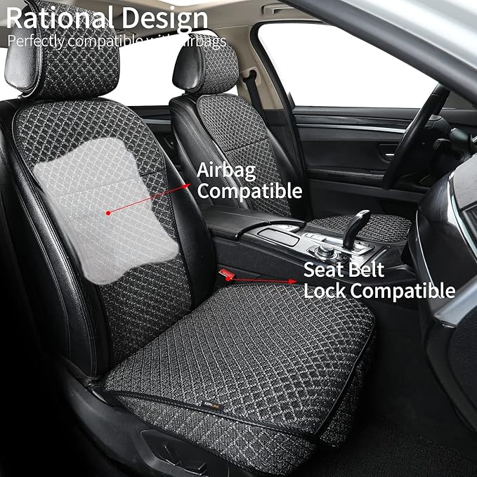 Breathable Car Seat Cover,Luxury Front Seat Cover,Durable and Non Slip,Polyester Silk Material, Universal Car Seat Cushion,Suitable for All Seasons,Airbag Compatible. (Black，2PCS)