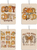 Christian Fall Car Air Freshener 4 Pcs, Cozy Religious Quote Scented Hanging Decor for Women Men, Vehicles Home Church, Autumn Faith Based Mirror Gift