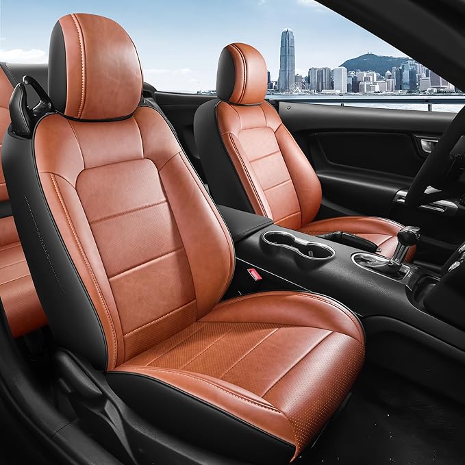 for Ford Mustang Convertible Seat Cover 2015 2016 2017 2018 2019 2020 2021 2022 2023 2024 2025 2026 Custom Fit Seat Cover Full Set (Convertible-Brown+Black)